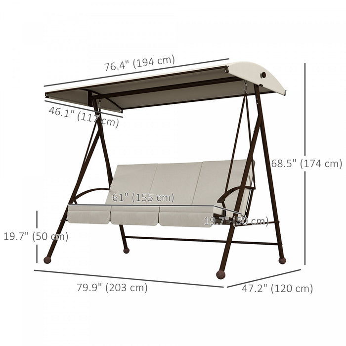 Outsunny 3-seat Patio Swing Chair With Adjustable Canopy And Cushions