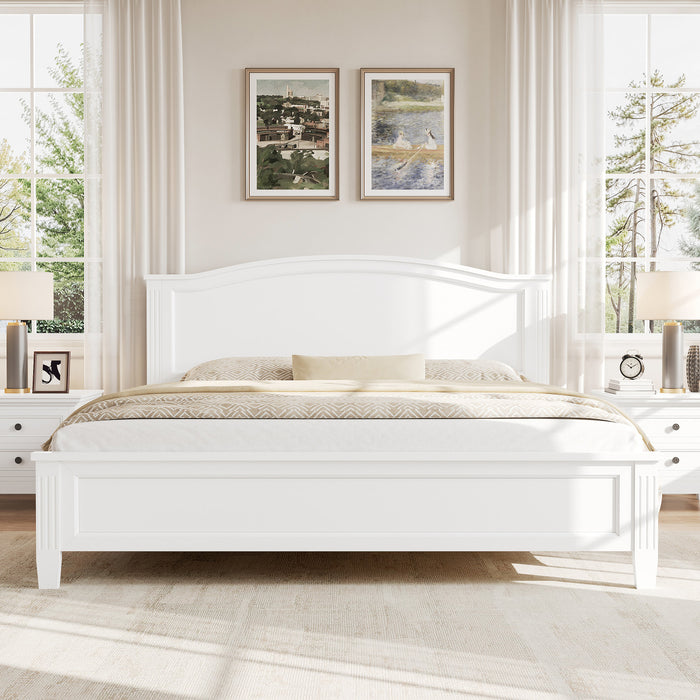 Benson Queen Size Solid Wood Platform Bed with Stylish Headboard, White