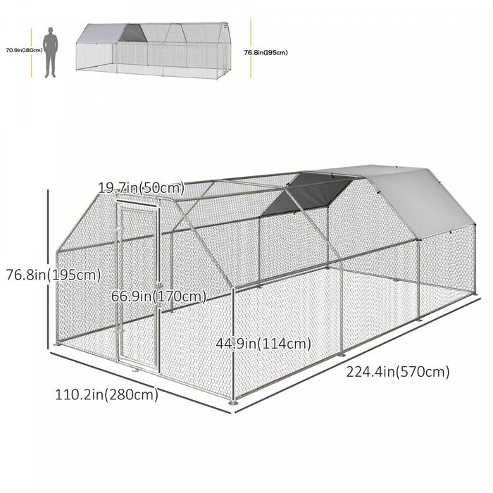 Pawhut 9.2' X 18.7' Metal Chicken Coop, Galvanized Walk-in Hen House, Poultry Cage Outdoor Backyard With Waterproof Uv-protection Cover For Rabbits, Ducks