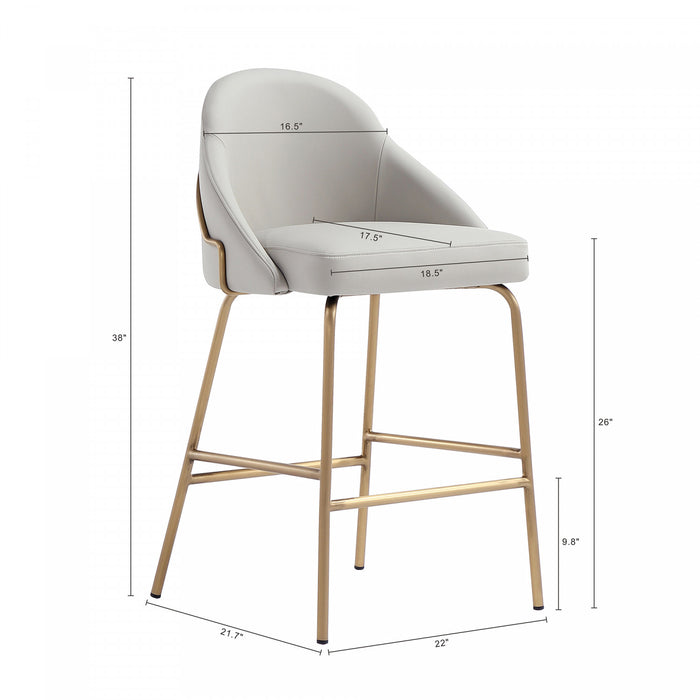 Gracie Modern Metal Upholstered Counter Stool in Stone Gray and Gold - Set of 2