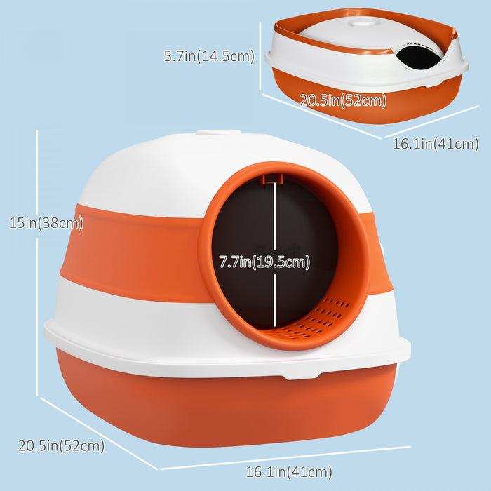 Pawhut Foldable Cat Litter Box With Lid, Covered Litter Box W/ High Sides, Air Freshener, Large Front Entry Cat Box, Easy Clean, White And Orange