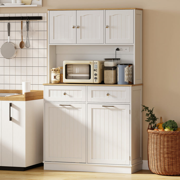 HOMCOM 68\" Pantry Cabinet, Kitchen Cabinet with Charging Station, White