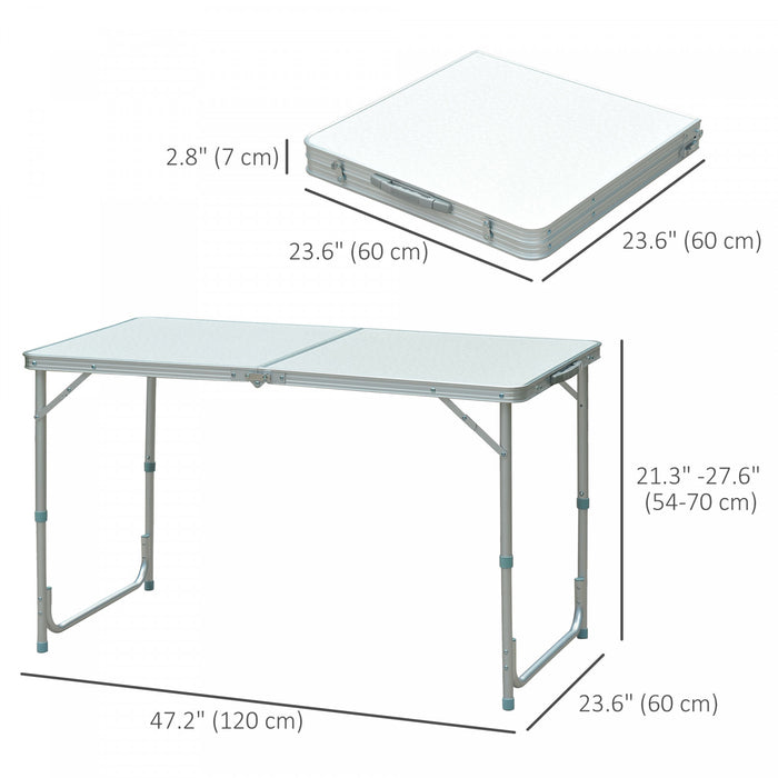 Outsunny 4ft Camping Table Foldable Picnic Garden BBQ Desk Indoor & Outdoor Folding Table with 2 Level Height Adjustable, Aluminum Frame and Carrying Handle, Silver