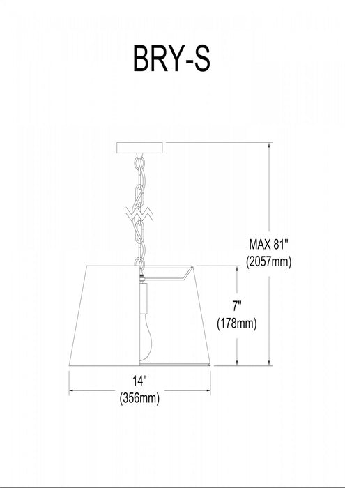 Dainolite Brynn 1 Light Pendant Small Black Finish Black/Silver Shade Lamp