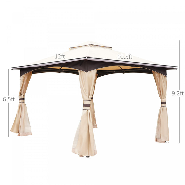 Outsunny 10.5'x 12' Soft Top Gazebo Canopy Tent W/ Double Roof, Eaves Design And Mesh Netting Sidewall Outdoor Patio Large Garden