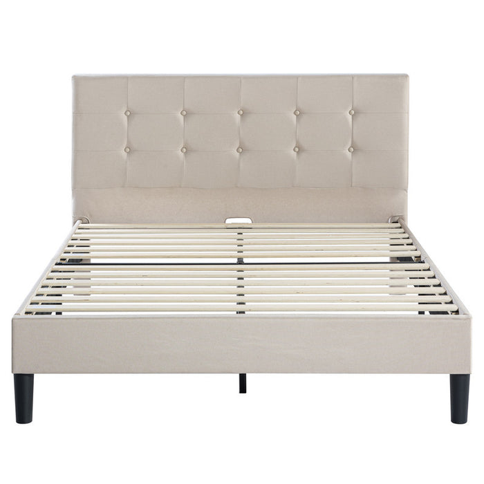 Ibidun Upholstered Platform Bed with Headboard in Beige - King Size