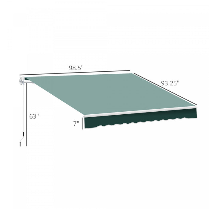 Outsunny 8' x 7' retractable awning, patio awnings, sunshade shelter with 280g/m² Uv & Water-resistant Fabric And Aluminum Frame For Deck, Balcony, Yard, Dark Green