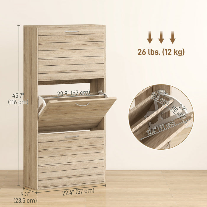 HOMCOM Slim Shoe Storage Cabinet with 3 Flip Drawers for 9-12 Pair of Shoes