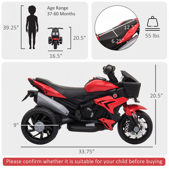 Aosom Kids Electric Powered Ride-On Pedal Motorcycle Ride-on Toy 6v Battery Powered W/ Music Horn Headlights Motorbike For Girls Boy Red