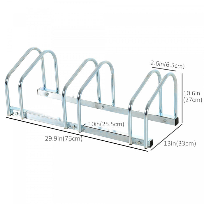 Soozier 3-bike Bicycle Floor Parking Rack Cycling Storage Stand Silver