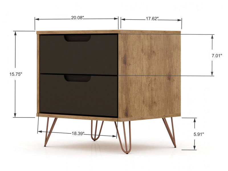 Rockefeller Mid-Century Modern 20\" Nightstand in Gray (2-Drawer) - Set of 2
