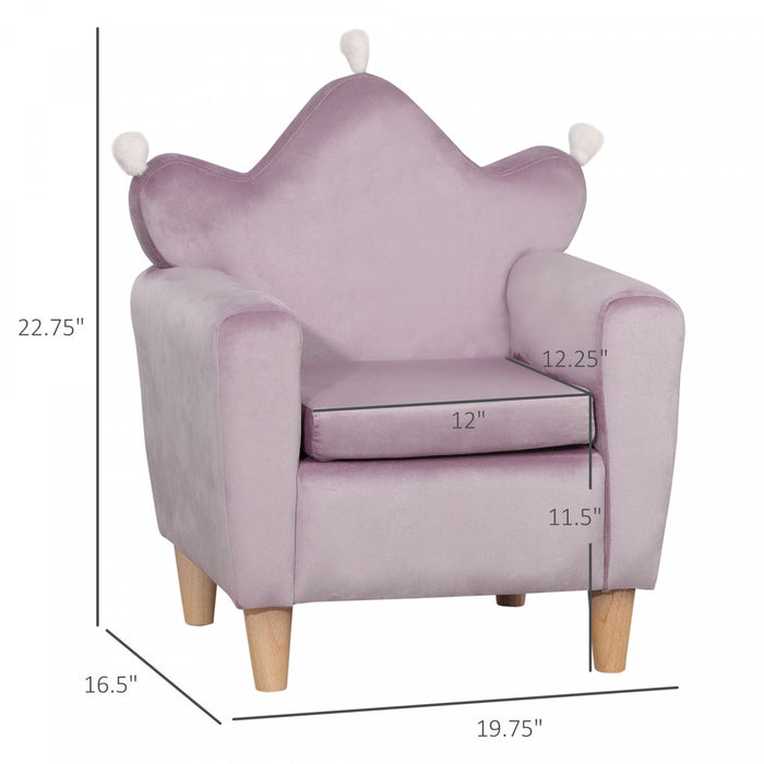 Qaba Kids Sofa, Armrest Toddler Sofa With High Back Rest, Wooden Frame, Soft Dutch Velvet, Baby Sofa Chair For Living Room, Bedroom, Playroom, Purple