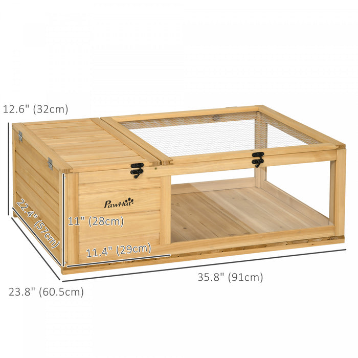 Pawhut Wood Tortoise House Indoor Outdoor Turtle Habitat Reptile Cage For Lizards, Geckos, 35.8\" X 23.8\" X 12.6\", Yellow