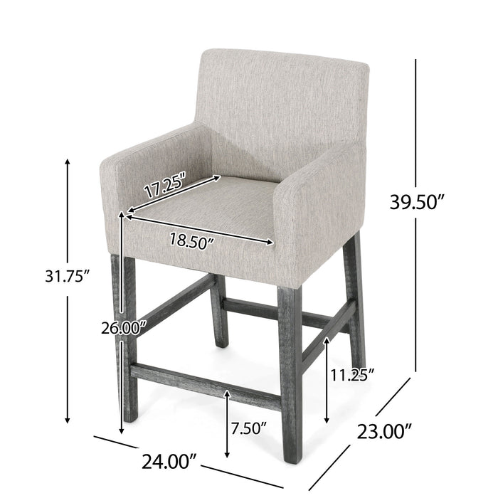 Griffith 26\" Seat Height Counter Stool With Upholstered Fabric And Solid Wood Legs, Light Grey