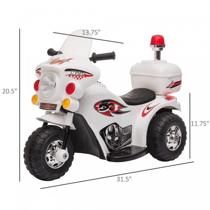 Aosom Kids Motorcycle Powered Ride-On Electric Motorcycle For Kids With Music & Horn Buttons, Stable 3-wheel Design, & Rear Storage Space, White