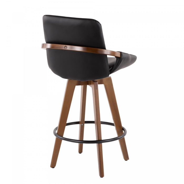 LumiSource Cosmo Faux Leather Mid-Century Modern Counter-Height Stool - Walnut/Black