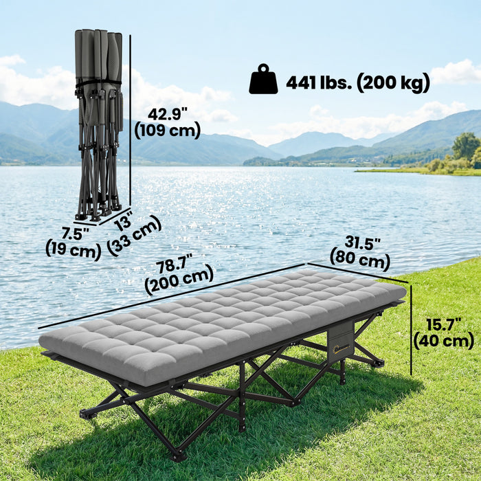 Outsunny Camping Cot with Pad, 32\" Extra Wide Folding Cots, Grey