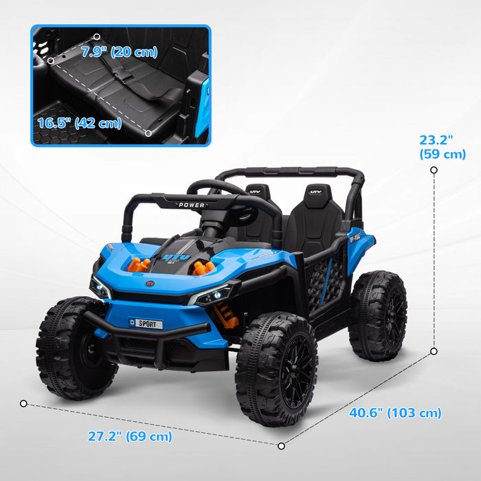 Qaba Kids Powered Ride-On Car, 12v Battery Powered Electric Car For Kids, Toy Truck With Remote Control, Spring Suspension, Led Headlights, 3 Speeds, Horn, Music, Blue