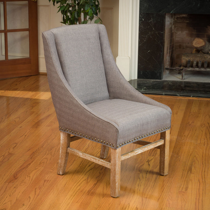 Lance Nailhead Trim Upholstered Fabric Dining Chair, Brown Grey