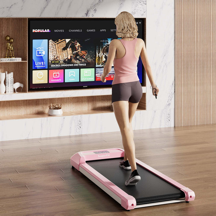 Superfit 0.6-3.8mph Walking Pad Under Desk Treadmill With Remote Control And Led Display Pink