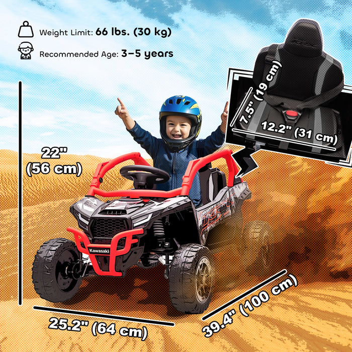 Qaba 12V Ride on Car Truck, Kids Electric Car Licensed Kawasaki TERYX KRX 2WD with Rear Suspension, Remote Control, LED Lights, Music and Horn for 3-8 Years Boys Girls, Red