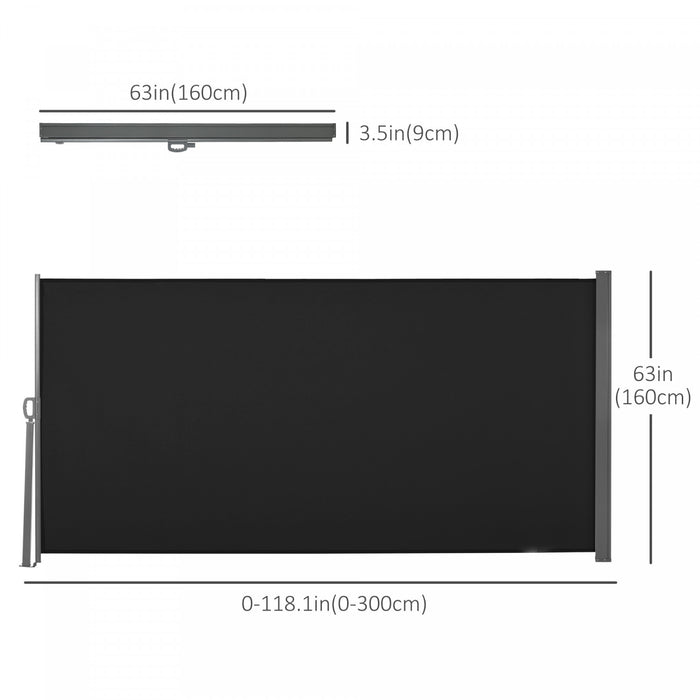 Outsunny 118\" X 63\" Retractable Side Awning Patio Outdoor Folding Privacy Screen With Resistance To Uv Rays & Wind, Black