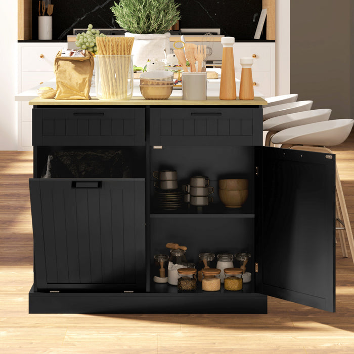 HOMCOM 10 Gallons Tilt Out Trash Cabinet, Kitchen Island w/ Drawers, Black