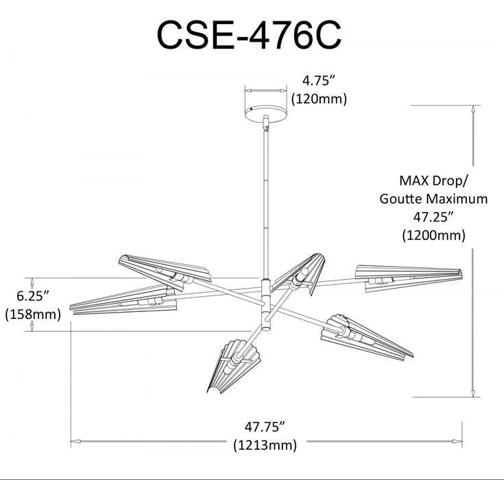 Dainolite Cassie 6 Light 3tier Chandelier Aged Brass/Matte Black Lamp