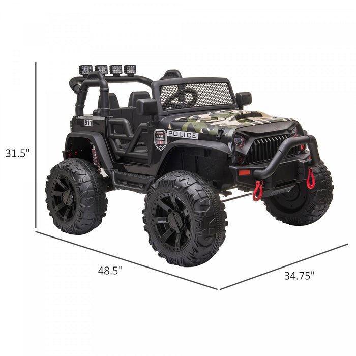 Aosom 12v Battery-powered Kids Electric Ride On Police Car 2-seater Suv Truck Toy With Parental Remote Control, Camouflage