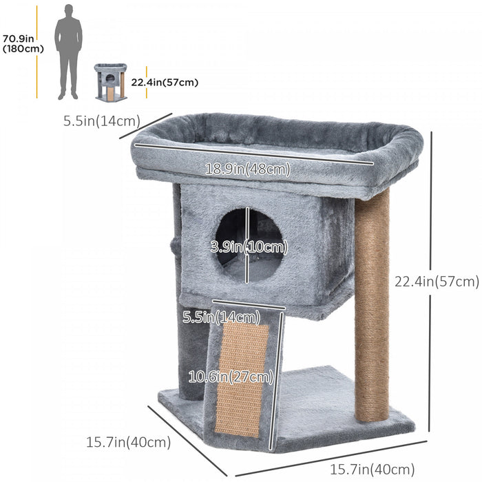 Pawhut Cat Tree, Small Cat Tower With Perch, Scratching Post, Cat Condo, Toy Ball For Kitty, Indoor Use, Grey