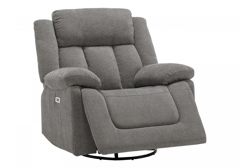 Power Reclining Chair, 39\" Wide, Glider, Swivel, Usb Ports Included, Light Grey Fabric Recliner