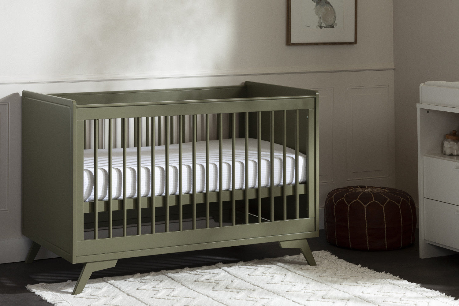 Milos Baby Crib with Adjustable Height Olive Green The Brick