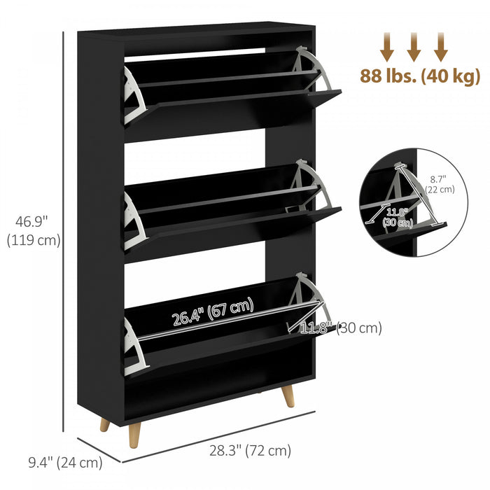 HOMCOM Narrow Shoe Cabinet with 3 Flip Doors and Adjustable Shelves, Black