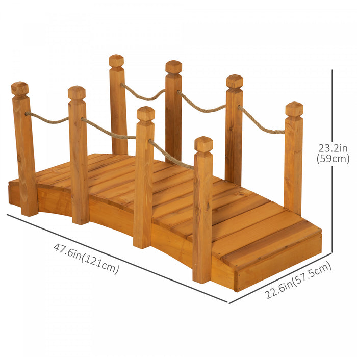 Outsunny 4ft Wooden Garden Bridge Arc Footbridge With Hemp Rope Railings & Solid Fir Construction, Orange