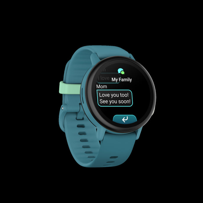 Garmin Bounce 2 Turquoise Kids Smartwatch - Active Tracker, Two-Way Communication, Weather Updates, Stopwatch Alarms, Assistance Feature, Family Challenges