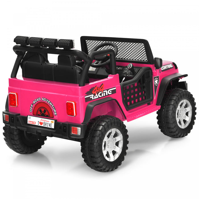 Costway 12v Kids Ride On Truck Remote Control Electric Car W/lights&music Pink