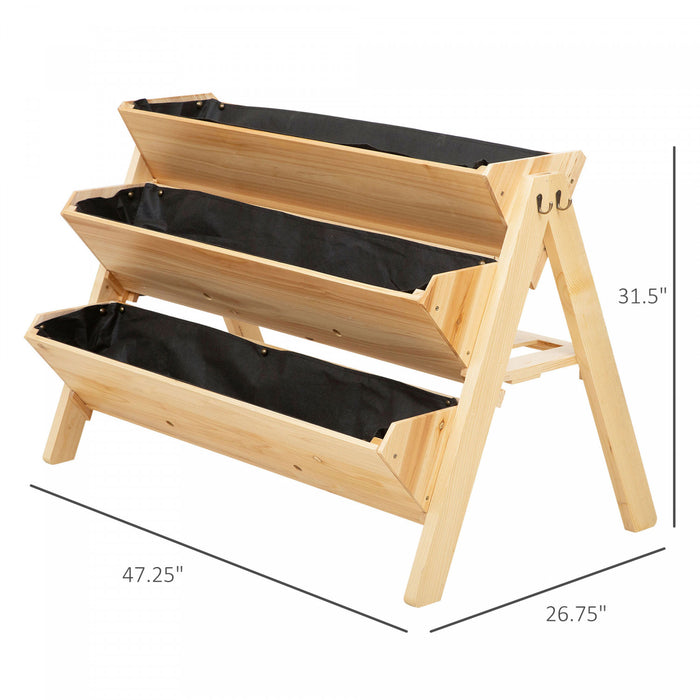 Outsunny 47'' 3-tiers Raised Garden Bed Raised Planter Boxes Wooden Plant Stand With Side Hooks & Storage Clapboard, Great For Flowers Herbs Vegetables