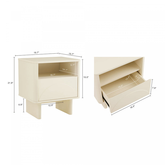 Ella Modern 20\" Nightstand in Cream (1-Drawer)
