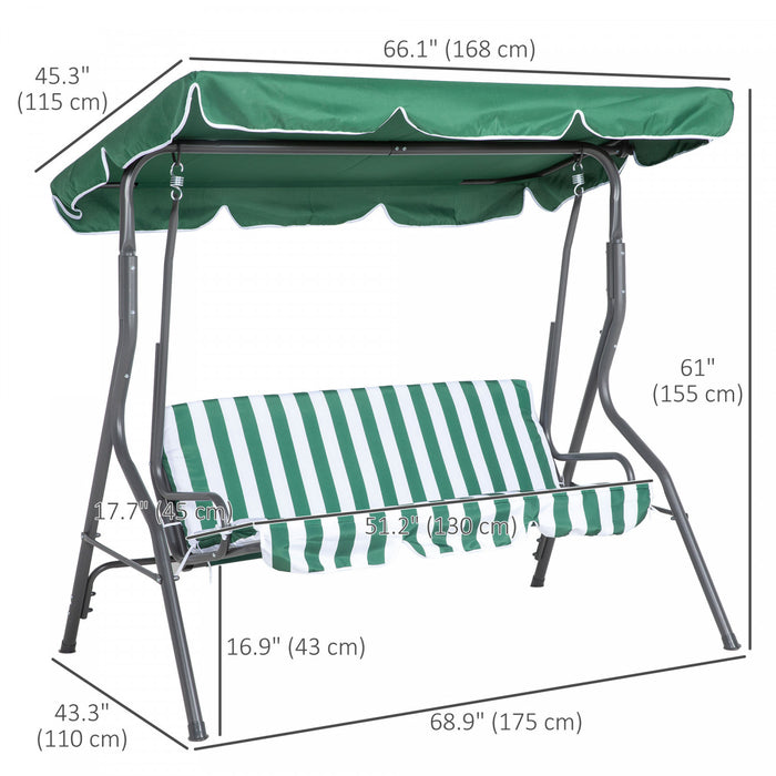 Outsunny 3-person Porch Swing With Adjustable Canopy, Green & White Stripe