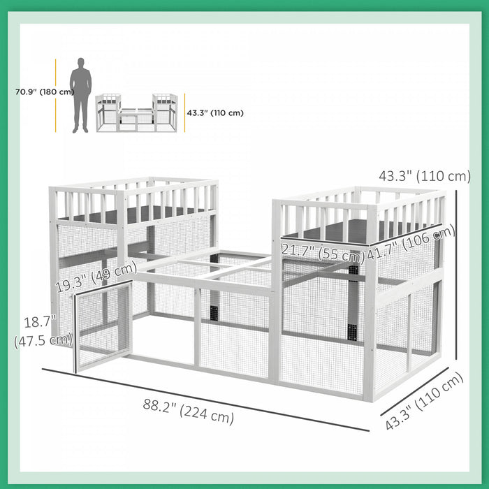 Pawhut Chicken Coop, Wooden Chicken Run With Combinable Design, Perches, Storage Shelves, For 2-4 Chickens, Outdoor Poultry Supplies For Ducks, Rabbits, Goose, 7.3' X 3.6', White