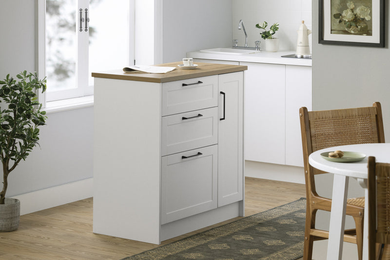 Toscano 3-Drawer Kitchen Island with Door - White & Maple Nutmeg