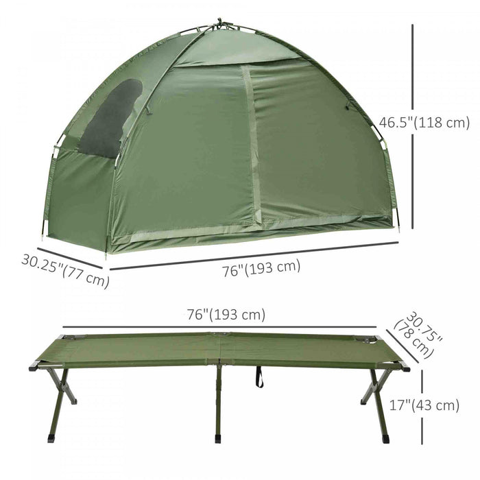Outsunny Camping Cot Tent Portable Folding Outdoor Elevated Combo, Green