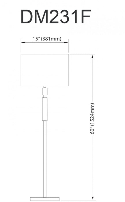 Dainolite Fernanda 2 Light Floor Lamp Aged Brass White Shade