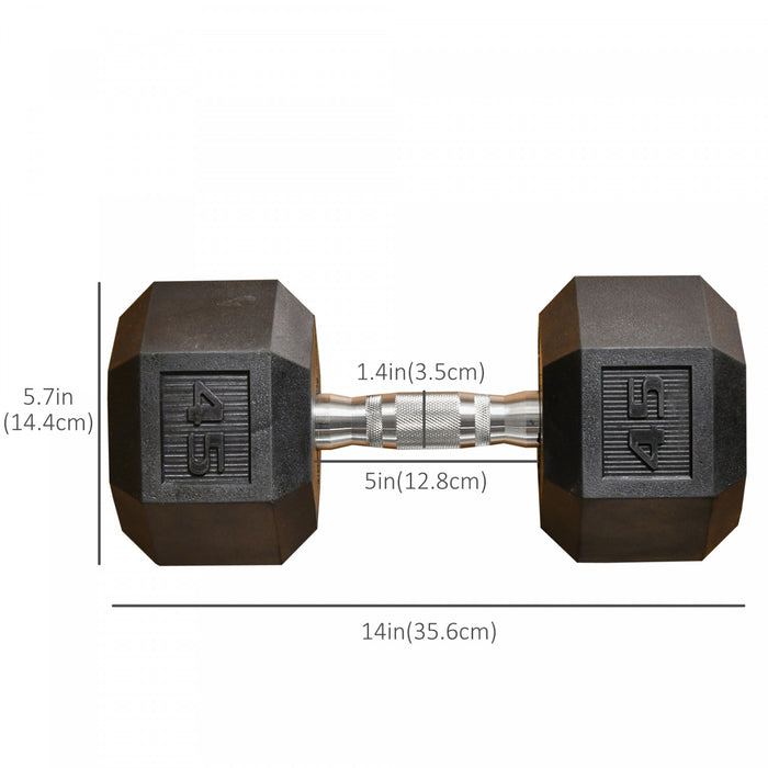 Soozier Rubber Hex Dumbbell for Body Fitness Training, 45lbs