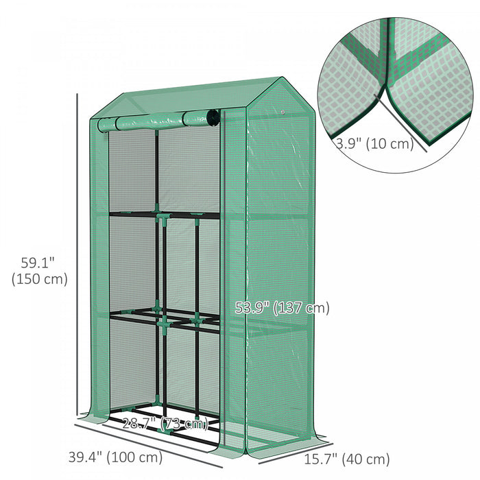 Outsunny Mini Greenhouse With 3 Tier Shelves, Roll-up Door, Green