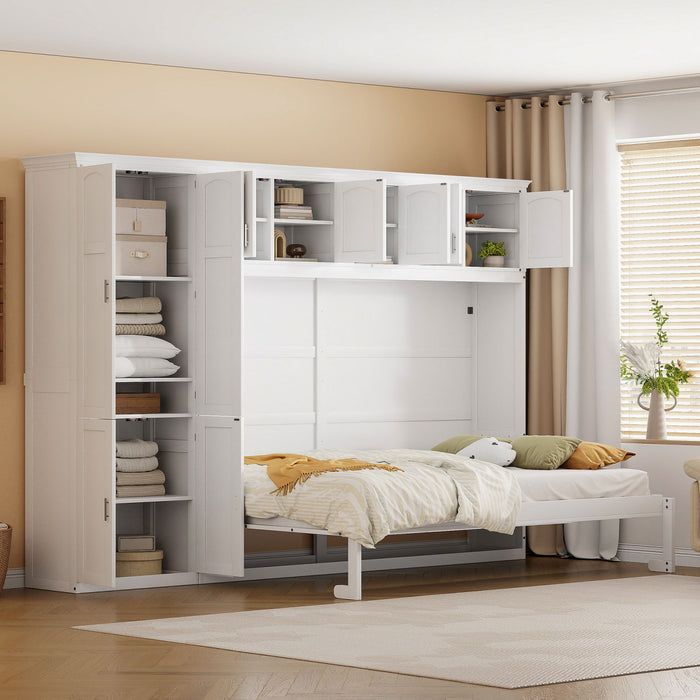 Eileen Space-saving Murphy Wall Bed With Cabinets, Queen Size, White