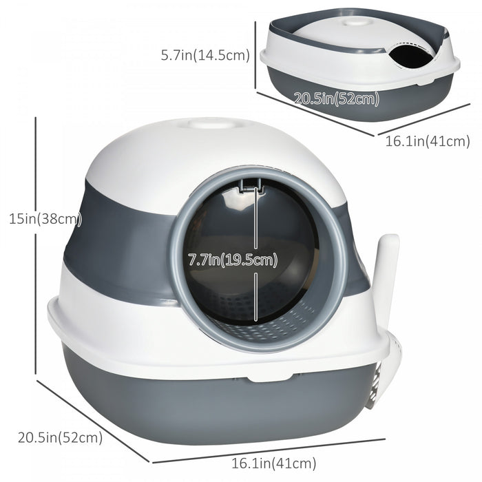 Pawhut Foldable Cat Litter Box With Lid, Covered Litter Box W/ High Sides, Air Freshener, Large Front Entry Cat Box, Easy Clean, White And Gary