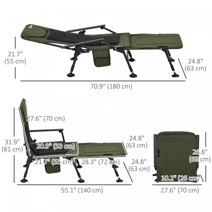 Outsunny Folding Fishing Bed Chair With Reclining Back Footrest Dark Green
