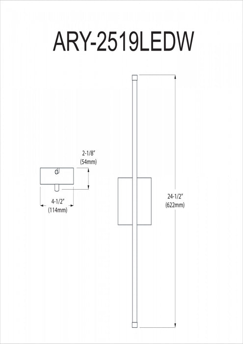 Dainolite Array LED Wall Sconce Vertical 19w Polished Chrome White Acrylic Diffuser Lamp