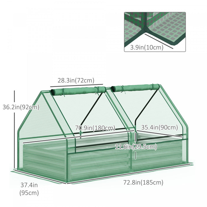 Outsunny 6' X 3' Raised Garden Bed With Mini Greenhouse, Galvanized Outdoor Planter Box With Cover, For Herbs And Vegetables, Use For Patio, Garden, Balcony, Green And Silver